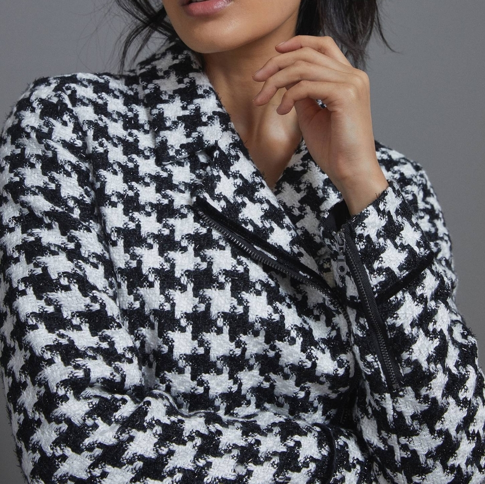 HTF Anthropologie Waverly Houndstooth Moto Jacket - Picture 3 of 5